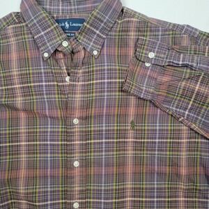 Ralph Lauren Classic Fit Purple Plaid Button Down‎ Shirt Mens 17 XL Lightweight